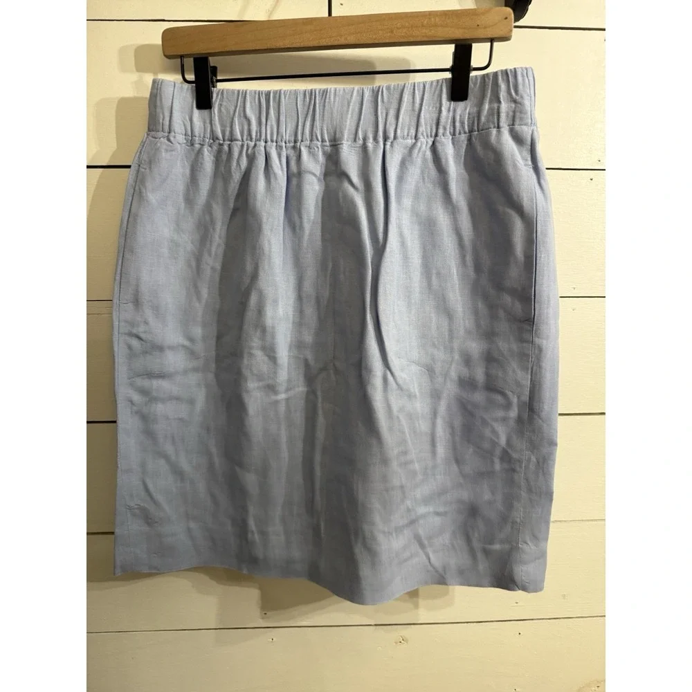 J Crew Skirt‎ Womens Medium Blue Linen Style Paperbag Waist Old Money Classy